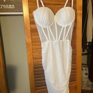 Windsor White Strapless Dress with Black Dots